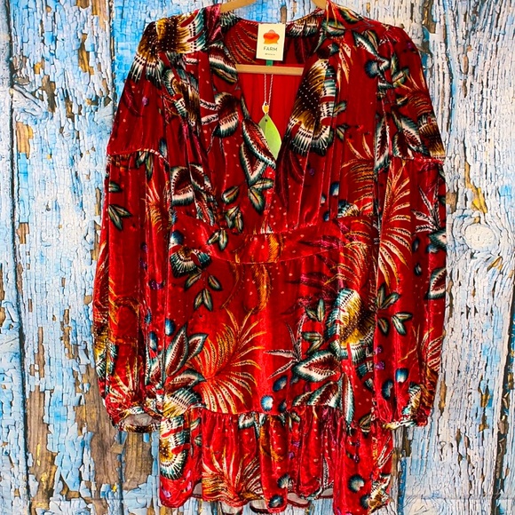 Farm Rio Winter Leaf Velvet Short Mini Dress - Picture 7 of 15